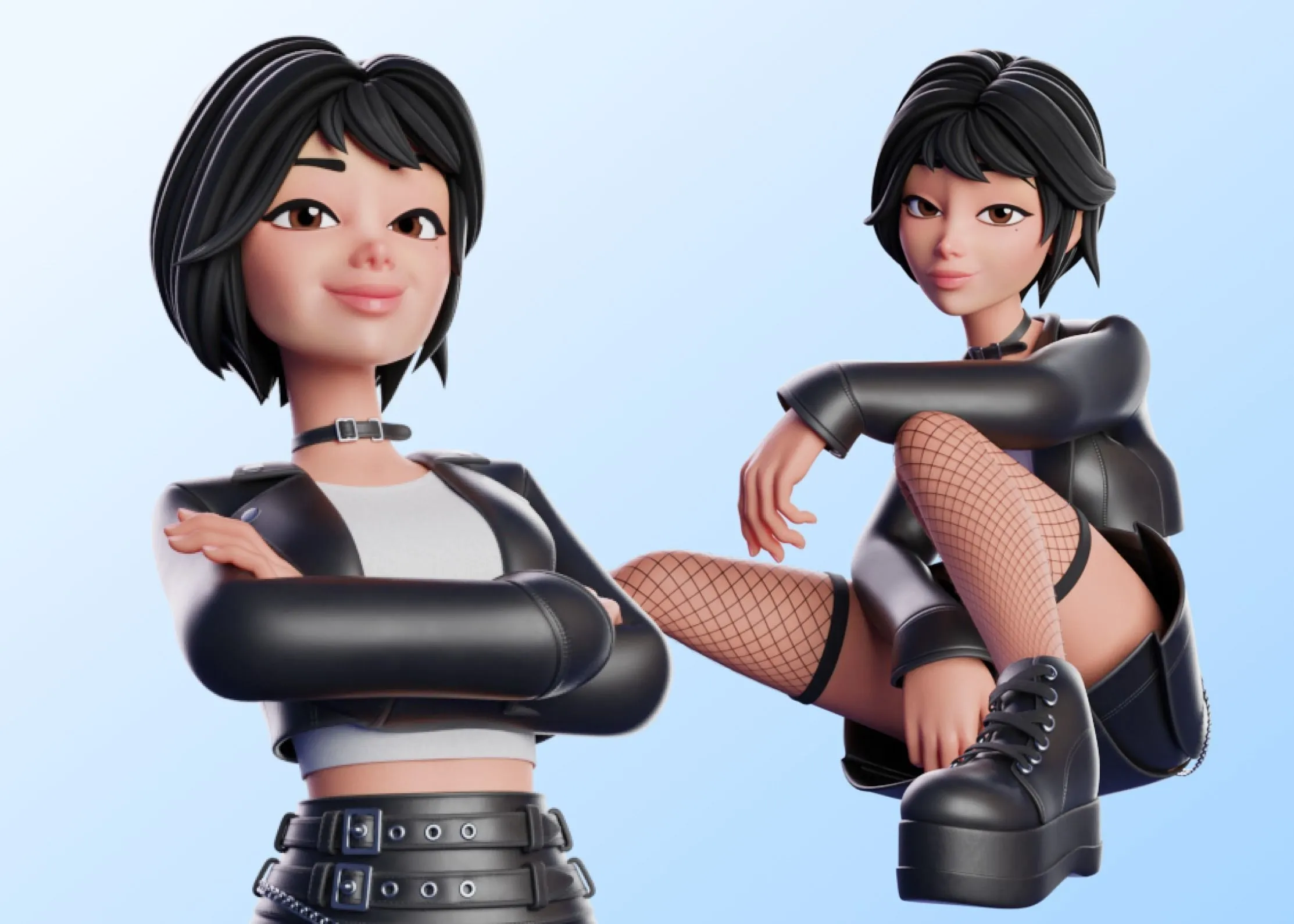 Cartoon Emo Goth K-pop Girl Woman